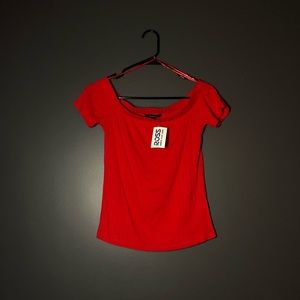 -Red Off Shoulder Shirt